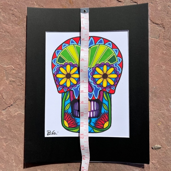 Yellow Daisy Eyes Skull Matted Art Print by Gold Tooth Designs; NWOT - Picture 4 of 4